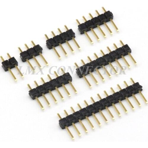 20PCS 2.54mm Pin Header Connector 1*2/3/4/5/6/7/8/10/12/15/20/40P Single Row Height 11.4mm Golden copper