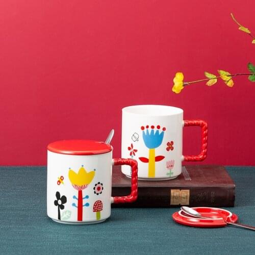 Korean Ceramic Mug Printing Water Cup Milk Tea Cup Classic Garden Coffee Cup With Spoon Lovely Drinking Set Christmas Gift