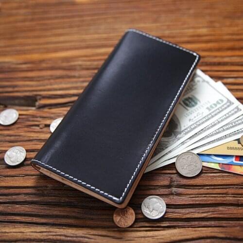 Genuine Leather Wallet For Men Male Vintage Handmade Cowhide Mens Long Bifold Clutch Purse With Card Holder Zipper Coin Pocket