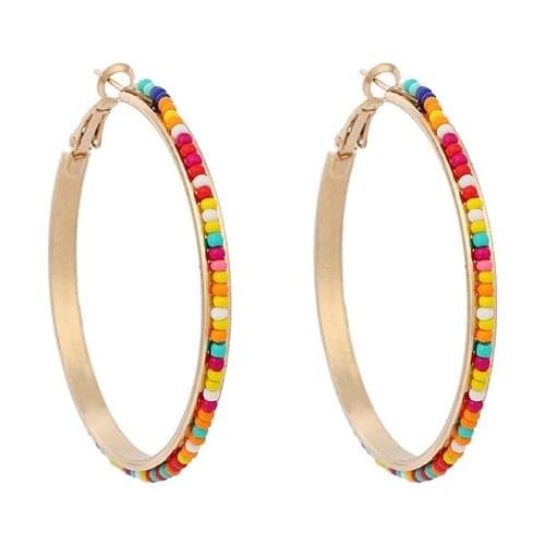 Fashion Bohemian Colorful Rice Bead Round Earrings Womens Wedding Jewelry Geometric Round Earrings Female Jewelry Accessories