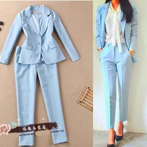 Fashion womens suits wild small suit jacket casual nine pants two sets of blue temperament commuter small suit new style