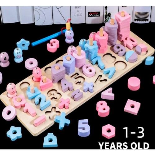 Montessori Wooden New Macarons Number Shape Four-in-one Pair Number Board Fishing Kindergarten Learning Mathematics Wooden Toys