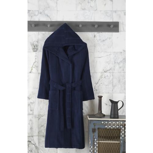 Class Black-Navy Blue Hooded 100 Cotton Loop Pile Male Bathrobe
