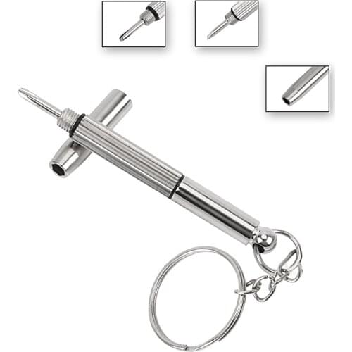 Alloy Mini Phillips and Slotted Screwdriver Combination Watch Glasses Repair Tool Screwdriver Key Ring 3 in 1 Hand Tool