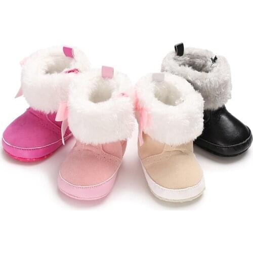 Newborn Baby Infant Toddler Girl Boots Crib Shoes Bowknot Prewalkers Snow Winter Warm Princess Baby Shoes