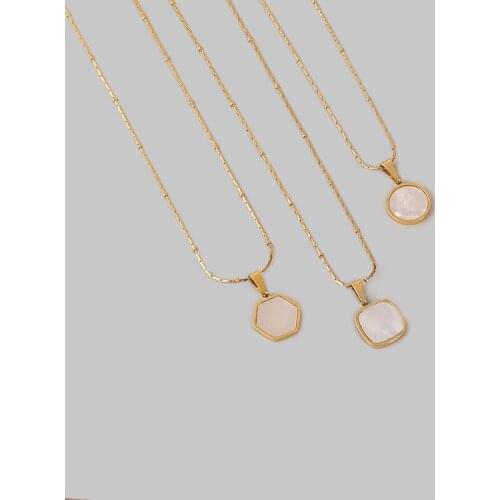 2021 INS Hot Gold Plated Stainless Steel Beads Chain Necklace White Shell Square Round Hexagon Charm Necklace For Women Girls