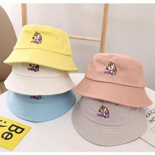 New Childrens Bucket Hat Fisherman Hat Unicorn Embroidered Summer Sunscreen Cute Babys Sun Protection Hat Unisex Panama Cap