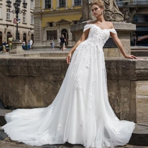 Eightree Wedding Dress 3D flower Appliques Lace Sweetheart robe de Mariee A-Line Off the Shoulder Wedding Gowns Bride Dresses