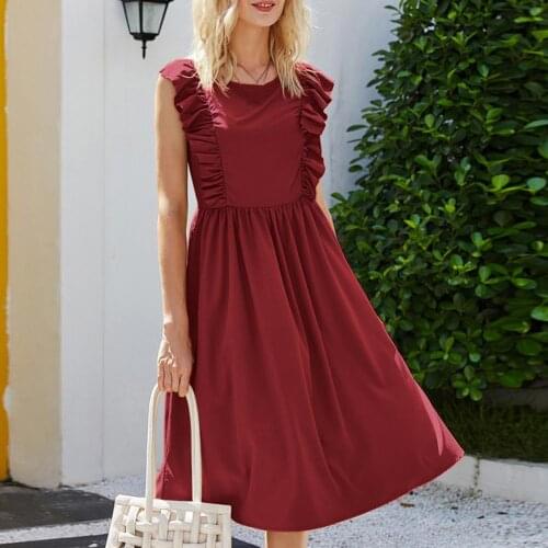 Women Casual Dress Exquisite Retro Stylish Ruffle Sleeveless Slim Dress Summer Dresses New 2021 Yellow Sundress Vacation Clothes
