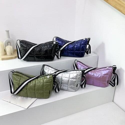 Luxury Space Cotton Shoulder Bags For Women 2020 Winter Crossbody Down Bag Designer Wide Strap Messenger Tote Bag Female Handbag