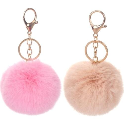 Christmas Gift Artificial Rabbit Fur Ball Plush Fuzzy Fur Key Chain POM POM Keychain Car Bag Keychain Key Ring Pendant Jewelry