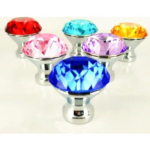 LCH 25mm 30mm 40mm Cut Crystal Modern Style Colored Diamond Crystal Knobs Cupboard Handles Door Pull Chrome Silver Finish