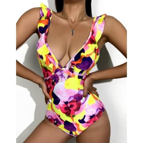 Ruffle Print One Piece Swimsuit Closed Female Swimwear Push Up Body Womens Beach Swim Wear Bathing Suit Girls Pool Bather 2021