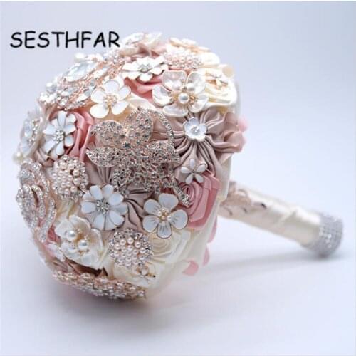 Wedding Bouquet Flowers Crystal Bouquet Brooch Bouquet Silk Bridal Bouquet Jewelry Custom Broach Bouquets for Decoration