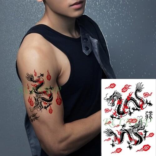 Waterproof Temporary Tattoo Sticker Flying Dragon in red clouds creative Fake Tatto Flash Tatoo big size tattoos for Women Men