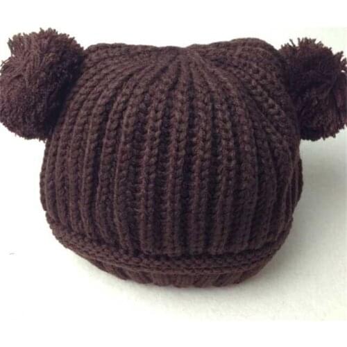 New Designer Fashion Baby Girls Boys Kids Children Winter Warm Dual Ball Knit Cute Sweater Cap Hats Knitted Hat Cai0030