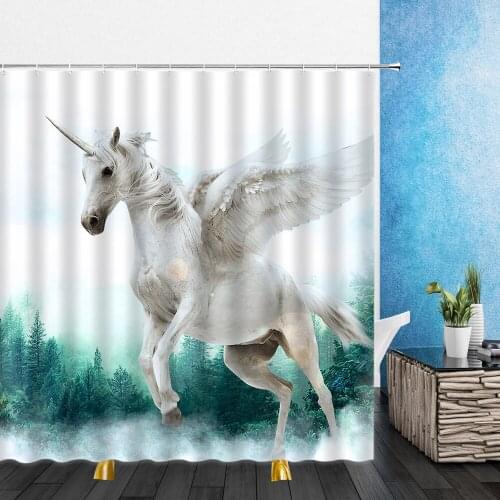 Animal Shower Curtains Giraffe Lion Cat Horse Unicorn Dream 3D Print Bathroom Home Decor Waterproof Polyester Cloth Curtain