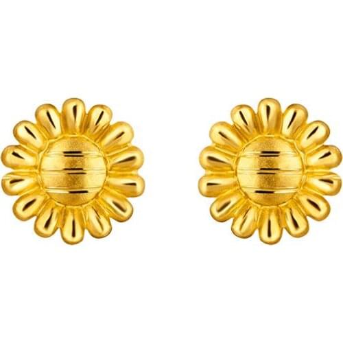 999 24K Yellow Gold Sunflower Stud Earrings 2.25g
