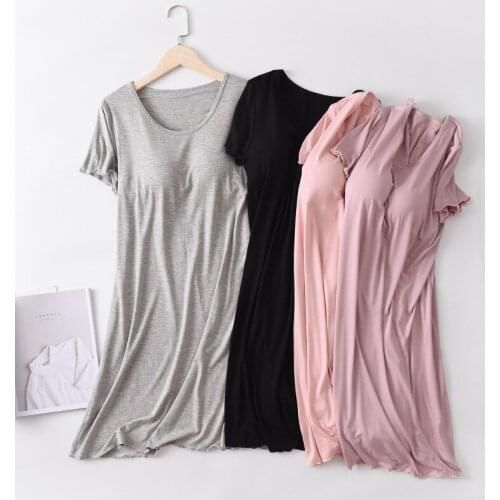Modal Thin Summer Women 2021 Nightdress Short Sleeve Ruffle Chest Pad Pajamas Dress Female Summer Casual Sleep Home Lougewear