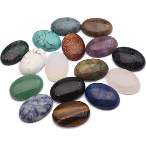 12pcs/lot Mixed Natural Stone 18x25mm Oval Cabochon Stone Amethyst Tiger Eye Rose Quartz DIY Jewelry Making Accessories
