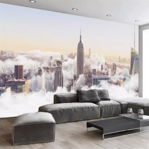 Wellyu Custom wallpaper 3d mural modern minimalistic abstract hand-painted city cloud sea landscape TV background wallpaper обои