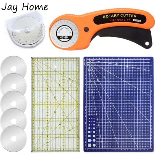 4pcs Rotary Cutter Quilting Kit 45mm Rotary Fabric Cutter & Replacement Rotary Blades & Cutting Mat & Patchwork Ruler Sewing