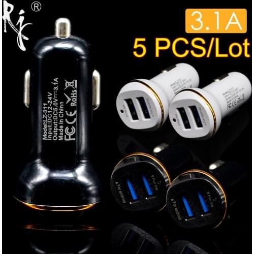 5 PCS/Lot 3.1A max 2 USB Output Car Charger Fast Charge For Iphone 6s 6 plus SE for Samsung S6 S5 S4 mobile phones tablets