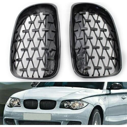 1Pair Car Front Grille For BMW E81 E82 E87 E88 1 Series 2008 2009 2010 2011 Glossy Black Diamond Meteor Styling Kidney Grill
