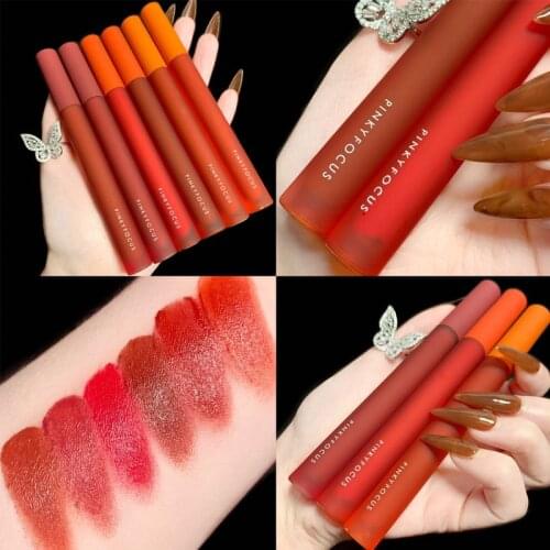 Pinkyfocus velvet matte lip gloss dark red orange women cosmetics long lasting waterproof lip plumper gloss AC352