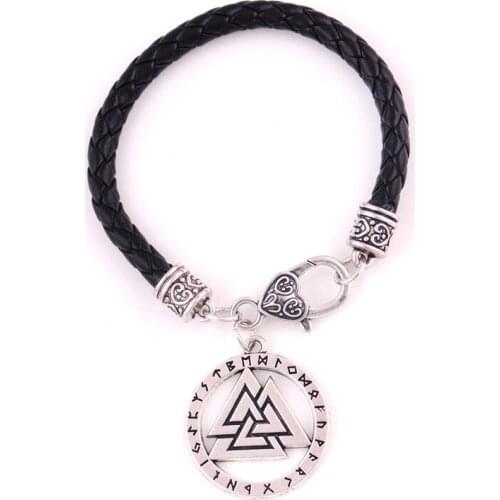 Women Men Bracelet Bangle Leather Chain Special Ancient Rune And Valknuts Heart Solomon Viking Style Talisman Amulet Jewelry