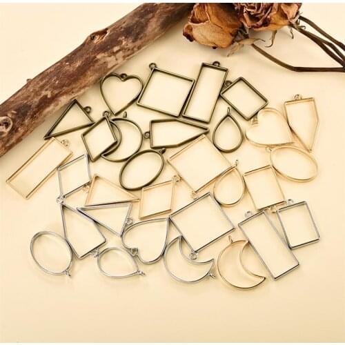 10pcs Open Bezel Pendants DIY Frame Pendant Necklace Key Chain for DIY Jewelry Making Accessories