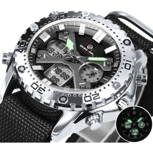 GOLDEN HOUR Pilot Digital Watch for Men Quartz Wristwatches Nylon strap Dual Time Clock Mens Watches Top Brand Luxury relógio
