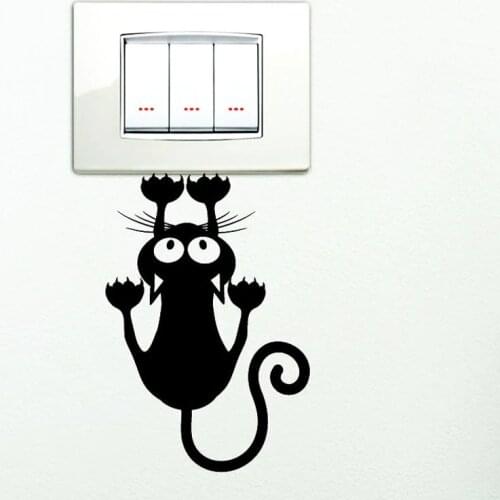 Black Cute Kitten Switch Sticker Bedroom Decorative Wall Stickers Vinyl Waterproof Stickers 2SS0022