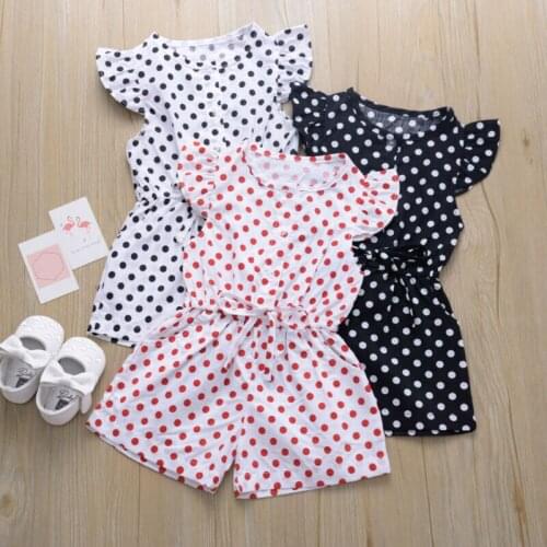 Kids Girls Dot Print Short Sleeve Sweet Jumpsuit Bodysuit Baby Kids Children Casual Outfits Clothes Playsuit 80-120 Size Summer