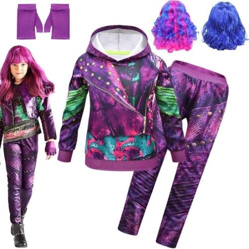 Girls children suit Descendants 3 Cosplay costume girls' hoodie sweater pants wig gloves Halloween performance suit