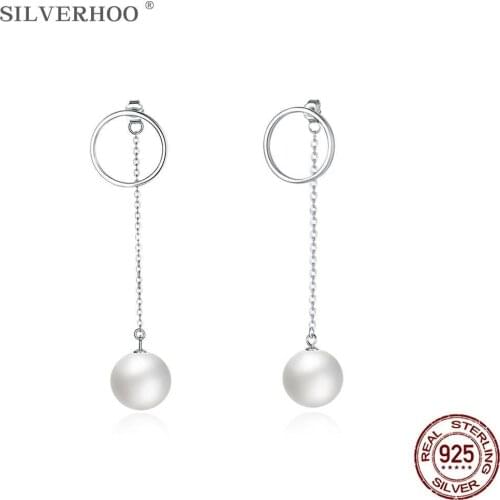 SILVERHOO 925 Sterling Silve Earrings Romantic Imitation Round Pearl Drop Earrings Anniversary Simple Fine Jewelry New Arrival