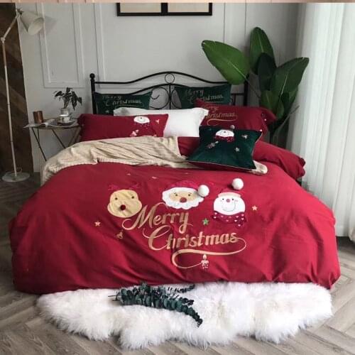Red Merry Chiristmas gift Deer Tree Blue Full Queen King 4Pcs Cartoon Bedding sets 100% Cotton Luxury Duvet cover Bed sheet set