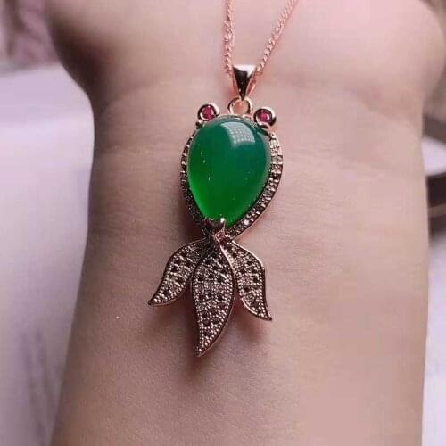 925 silver inlaid jade goldfish Pendant