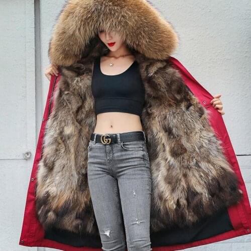 2021 Waterproof Long Parka Real Raccoon Fur Coat Jacket Streetwear Warm Winter Jacket Ladies Natural Raccoon Fur Collar