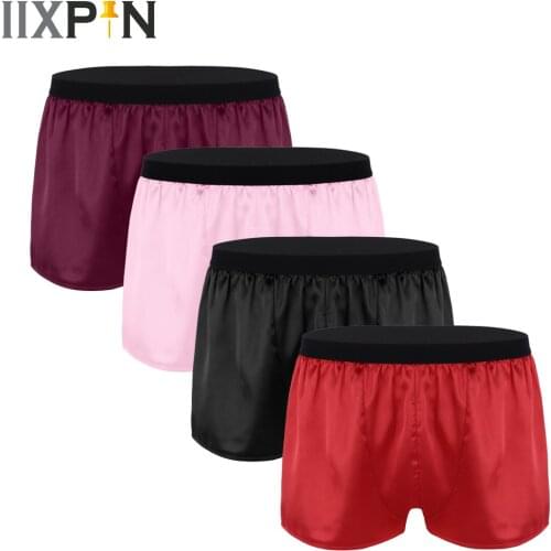 Lightweight Shiny Satin Mens Boxers Shorts Panties Sexy Underwear Solid Color Men Sleepwear Boxers Lounge Sports Short Pants