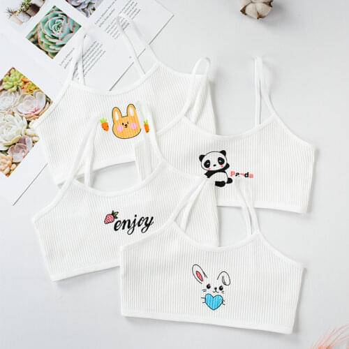 4Pcs/Pack Young Girls Ribbed Camisole Teenage Cotton Soft Underwear Cute Cartoon Print Vest Bra Children Crop Tops Wholesale