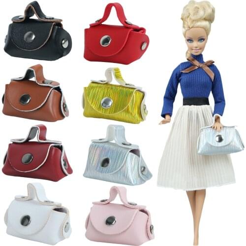 1 Pcs Fashion Lady Leather Bag Fashion Purse Cloth Bright Handbag Clothes Dress Accessories for Barbie Doll House Girl Toy