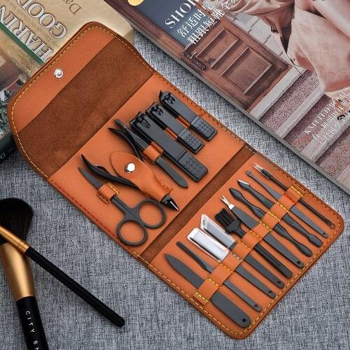 16 Pcs Stainless Manicure Set Nail Care Tools Make Up Tools Tweezers Cutter Earpick Cuticle Scissors Pedicure Kit Nail Clippers