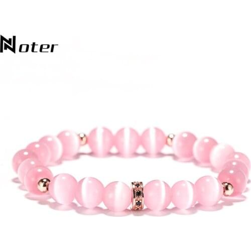 Noter Pink Cat Eyes Stone Bracelet For Women Girls Smooth Moonstone Beaded Braslet Lovers Jewelry Friendship Braclet Opal Beads
