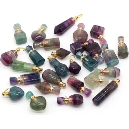 Hearts Perfume Bottle Pendant Charms Natural Stone Tiger Eye Crystal Essential Oils Bottle Pendants DIY Necklace Women Jewelry