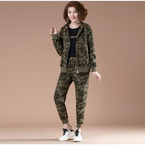 New Camouflage Two-piece Set Womens Hoodies And Harem Pants Spring And Autumn 2-Piece Set
