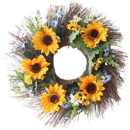 New Artificial Sunflower Wreath Front Door Hanging Floral Wreaths Decorative Door Wreath Simulation Sunflower Plant judicious