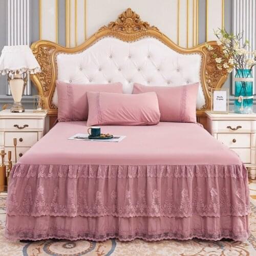2020 new productsDouble lace embroidery lace Bedspread Fitted Sheet Pillowcases 2/3pcs Princess Bedding article