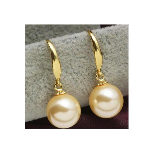 AAA Huge 10-14mm Gold Round South Sea Shell South Sea Shell Pearl Earring pendientes earrings for women sterling--jewelry