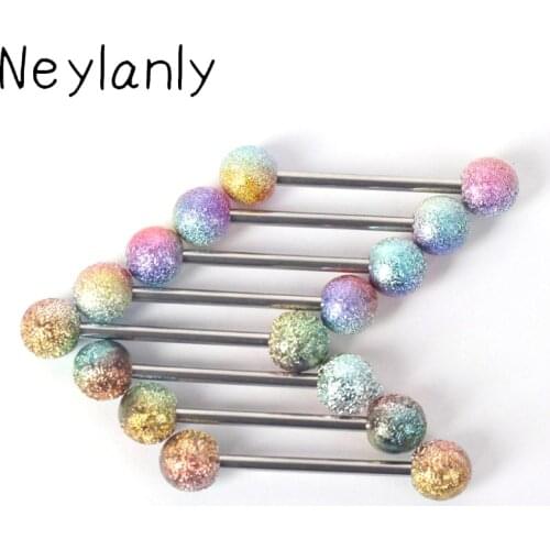 10PCS 316L Surgical Steel Tongue Piercing Colorful Tongue Rings Straight Barbells Piercing 16mm Tongue Retainer Body Jewelry 14G